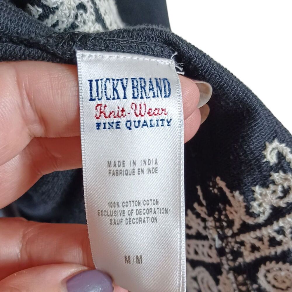 Lucky Brand M Black Embroidered Boho Cardigan Jacket Open Knit India Cotton - Picture 9 of 10
